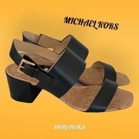 MICHAEL KORS NEW IN BOX BLACK LEATHER SLIP ON SANDAL SHOES SIZE 8M - Picture 1 of 8